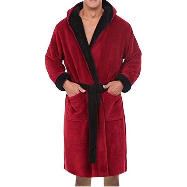 Feitong Men's Winter Robe Coat Lengthened Plush Shawl Bathrobe Home Clothes Long Sleeved Flannel Coral Fleece Long - Image 3