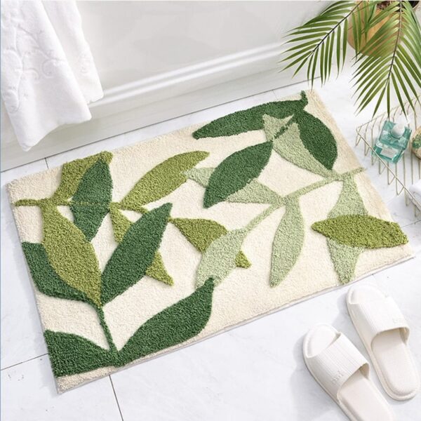 Green Leaves Flocking Bath Mat Non-slip Absorbent Microfiber - Image 17