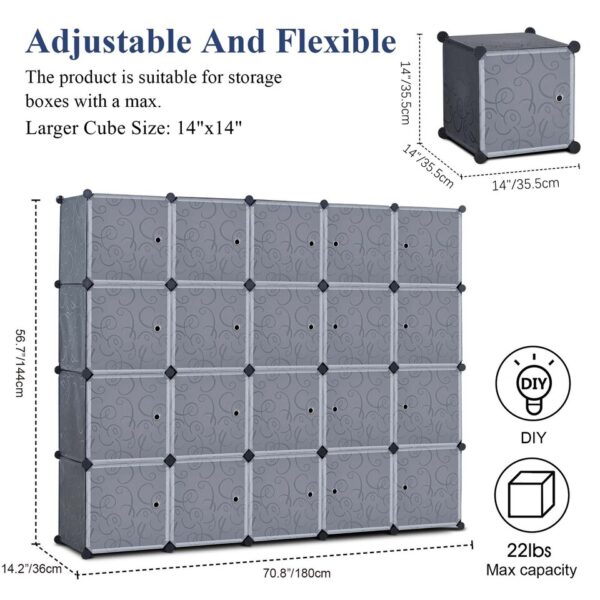 36x36CM Cube Storage Organizer Wardrobe with Door 20 Cubes Portable Closet Armoire DIY Modular Cabinet Shelves[US-Stock] - Image 4