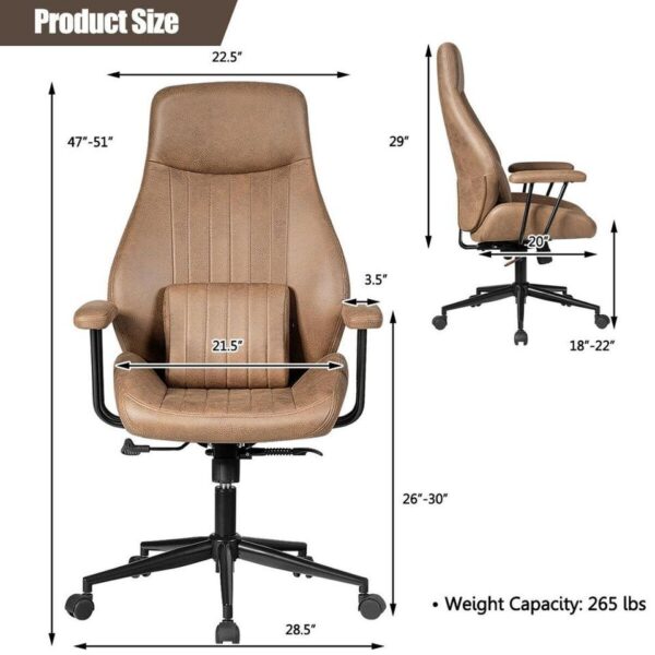 Ergonomic High Back Office Chair Adjustable Suede Fabric w/ Lumbar Support - Image 2