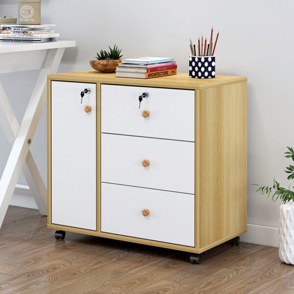 Wooden office file cabinet mobile floor low  storage data  activity  lock drawer