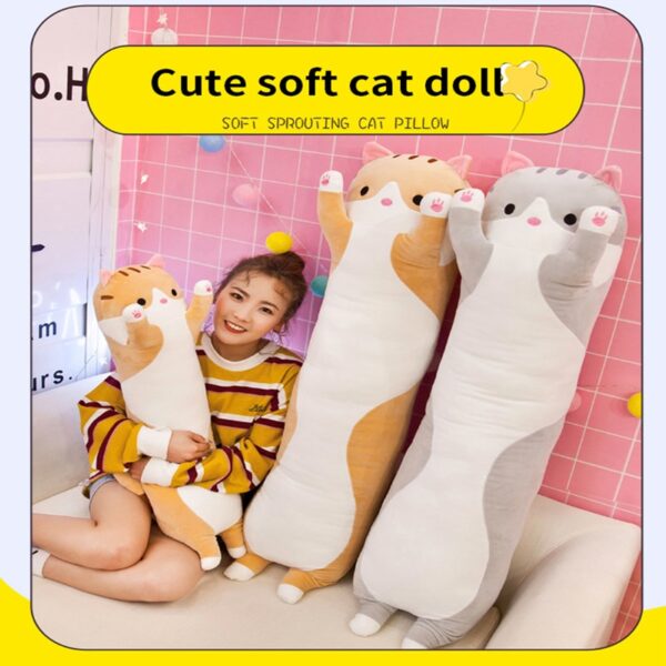 Lovely Plush Cat Doll Cute Cartoon Soft Stuffed Kitten Pillow Long Throw Sleeping Pillow Doll Toy Gift For Kids Girlfriend