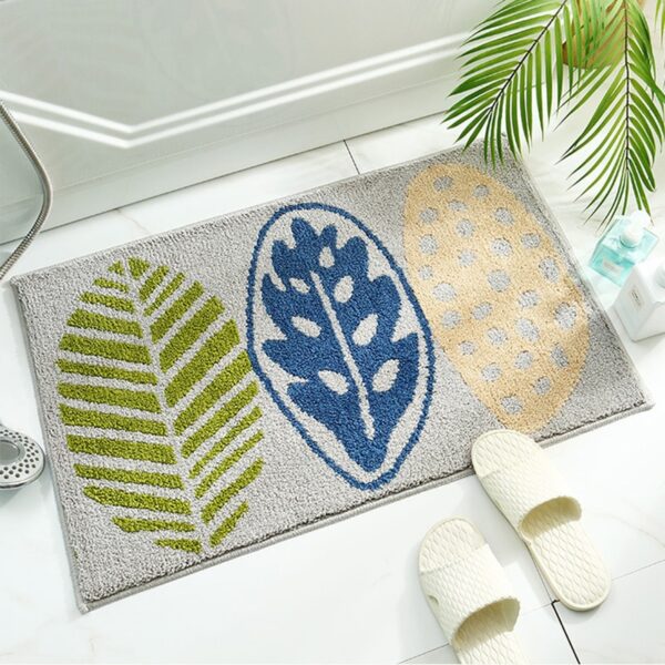 Green Leaves Flocking Bath Mat Non-slip Absorbent Microfiber - Image 15