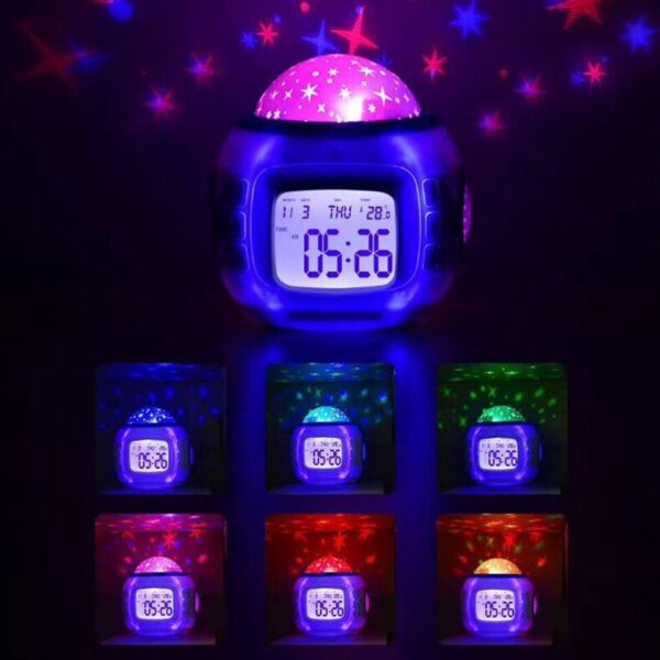 Led Alarm Clock Projection Night Light Calendar Music Starry Star Sky - Image 2