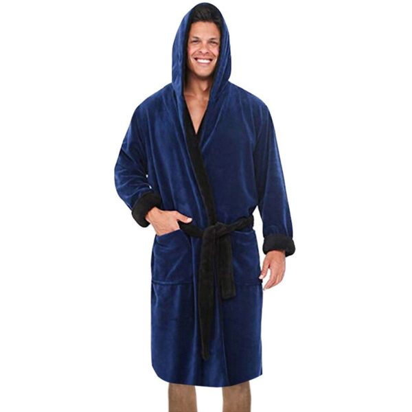 Feitong Men's Winter Robe Coat Lengthened Plush Shawl Bathrobe Home Clothes Long Sleeved Flannel Coral Fleece Long - Image 5