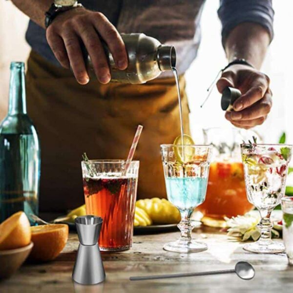 Stainless Steel Cocktail Shaker Set Mixer Strainer Ice Tongs Mixing Spoon  Jigger Pourer Muddler Corkscrew - Image 10