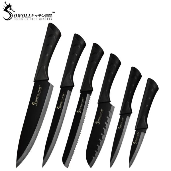 Sowoll 8'' Knife Holder Stainless Steel 8pcs Kitchen Cooking Knife Set Chef Slicing Bread Santoku Utility Paring Knife Sharpener - Image 4