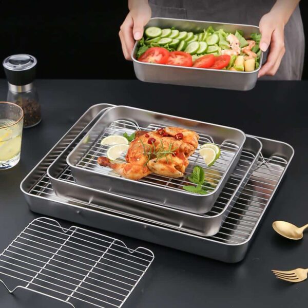 Stainless Steel Baking Tray with Removable Cooling Rack - Image 3