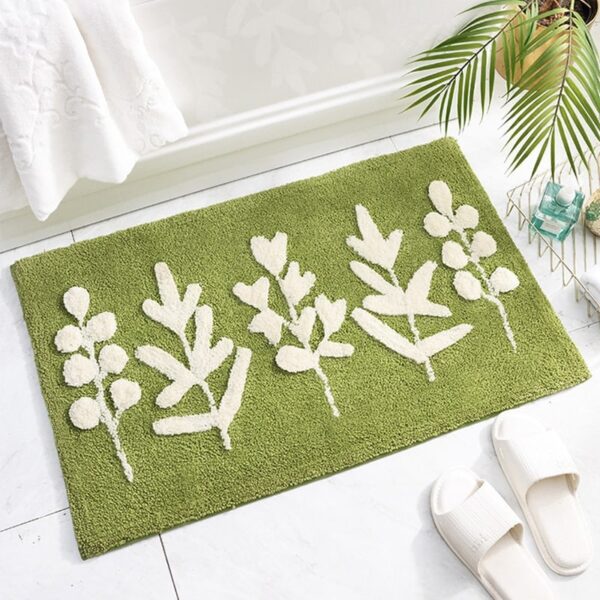 Green Leaves Flocking Bath Mat Non-slip Absorbent Microfiber - Image 6