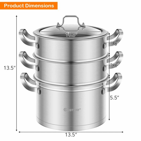 Costway 3 Tier Stainless Steel Steamer Pot - Image 2