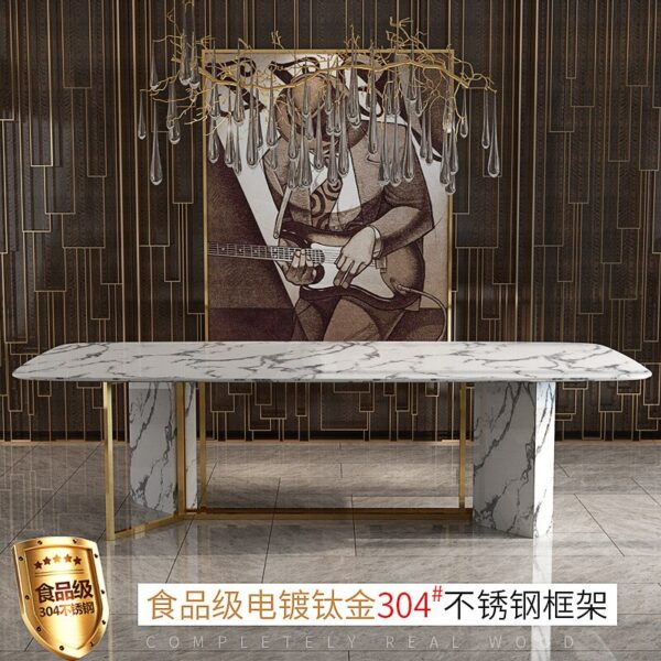 Post-modern light luxury marble dining table Gold-plated stainless steel dining table and chair  rectangle table - Image 3