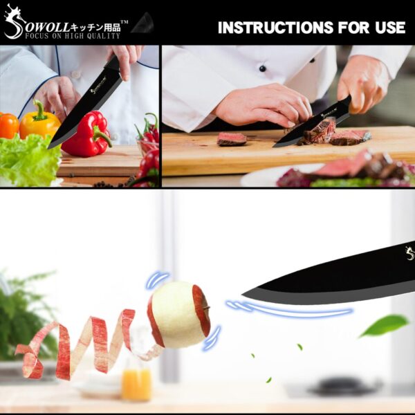 Sowoll 8'' Knife Holder Stainless Steel 8pcs Kitchen Cooking Knife Set Chef Slicing Bread Santoku Utility Paring Knife Sharpener - Image 7