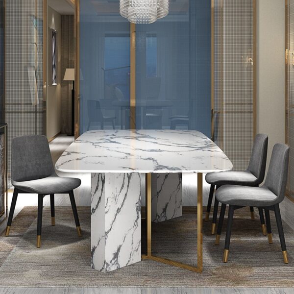 Post-modern light luxury marble dining table Gold-plated stainless steel dining table and chair  rectangle table