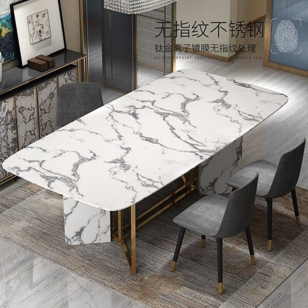 Post-modern light luxury marble dining table Gold-plated stainless steel dining table and chair  rectangle table - Image 4