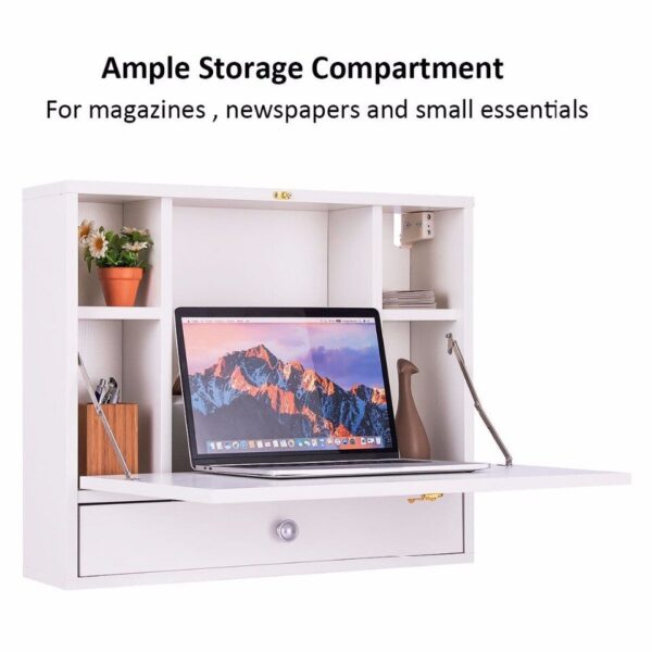 Giantex Wall Mounted Folding Laptop Desk Organizer Storage Space Saver - Image 6