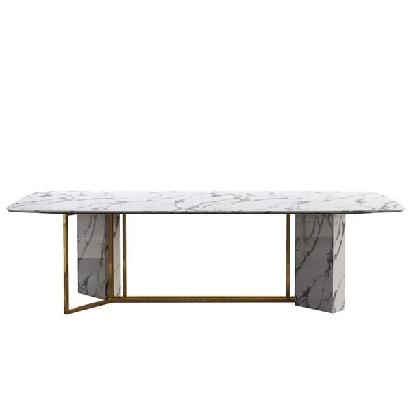 Post-modern light luxury marble dining table Gold-plated stainless steel dining table and chair  rectangle table - Image 5