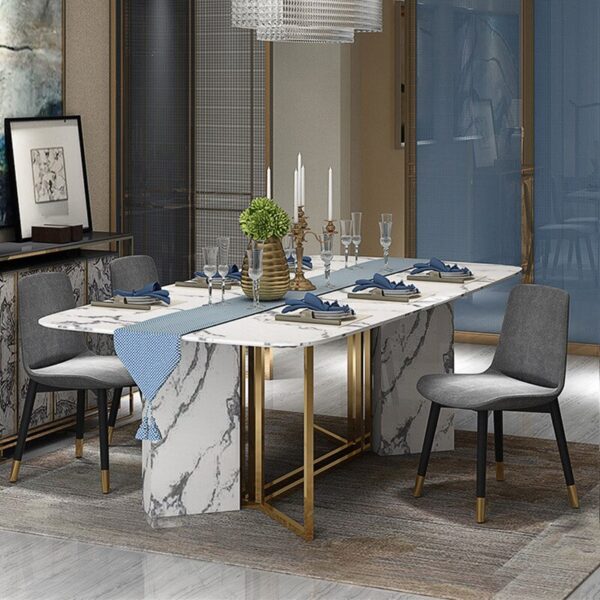 Post-modern light luxury marble dining table Gold-plated stainless steel dining table and chair  rectangle table - Image 2