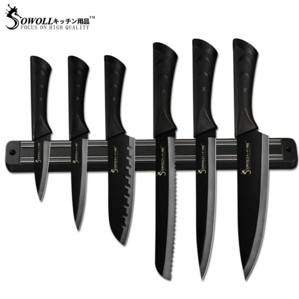 Sowoll 8'' Knife Holder Stainless Steel 8pcs Kitchen Cooking Knife Set Chef Slicing Bread Santoku Utility Paring Knife Sharpener - Image 3