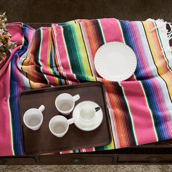 Ethnic Style Table Cloth Beach Blanket Cotton Mexican Indian Handmade Rainbow Blanket Home Tapestry Beach Picnic Mat - Image 2