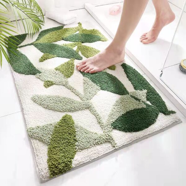 Green Leaves Flocking Bath Mat Non-slip Absorbent Microfiber - Image 7