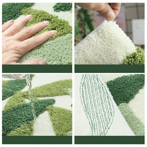 Green Leaves Flocking Bath Mat Non-slip Absorbent Microfiber - Image 2