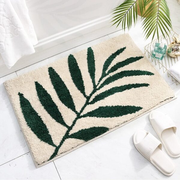 Green Leaves Flocking Bath Mat Non-slip Absorbent Microfiber - Image 20