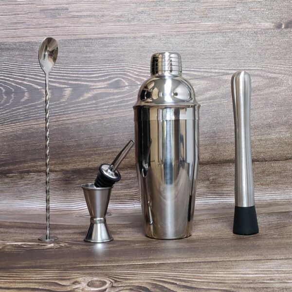 Stainless Steel Cocktail Shaker Set Mixer Strainer Ice Tongs Mixing Spoon  Jigger Pourer Muddler Corkscrew - Image 8