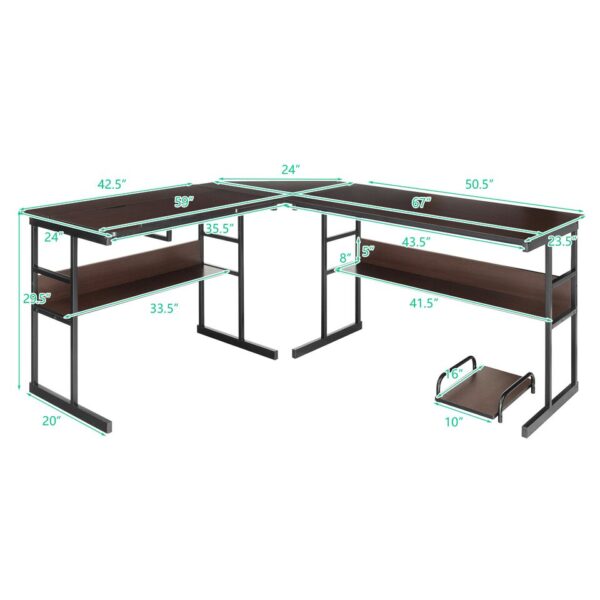 Costway L-Shaped Computer Desk Drafting Table Workstation w/ Tiltable Tabletop - Image 8