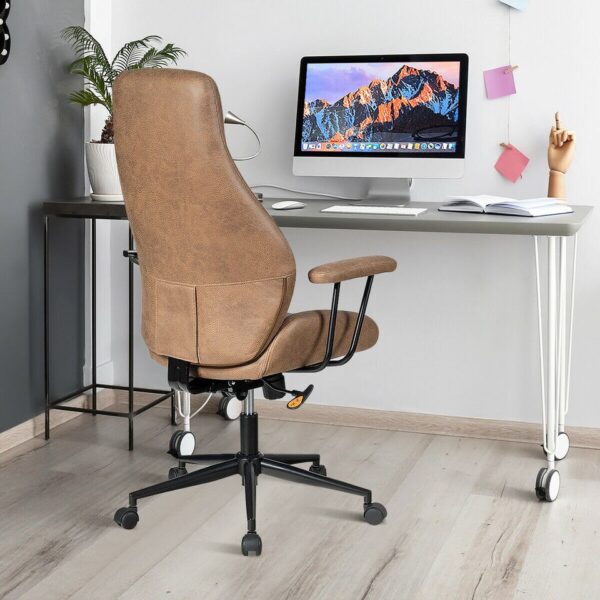 Ergonomic High Back Office Chair Adjustable Suede Fabric w/ Lumbar Support - Image 7