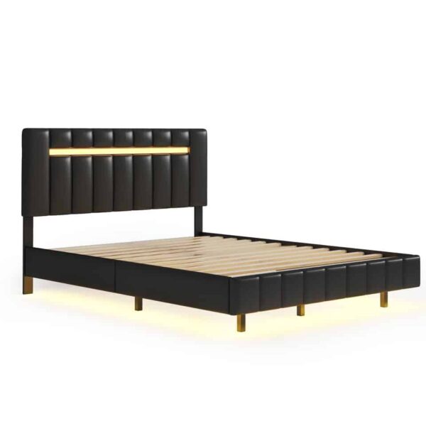 Queen Size Floating Bed Frame with LED Lights and USB Charging,Modern Upholstered Platform - Image 4