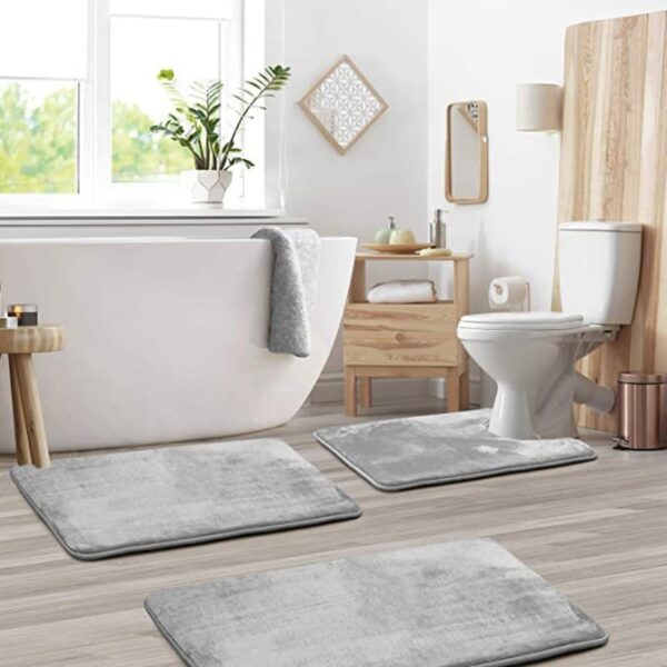 Set of 3 Bathroom Mat Set Soft Non Slip Shower Room Carpets Super Absorbent Memory Foam