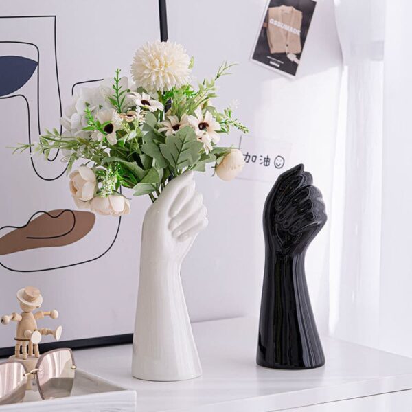 Modern Art Vases White Ceramic Hand Vase For Hydroponic Flower Arrangement Desktop