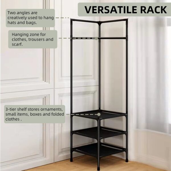 Corner Coat Rack Multi-function Floor Standing  Racks Removable Metal Clothing - Image 5