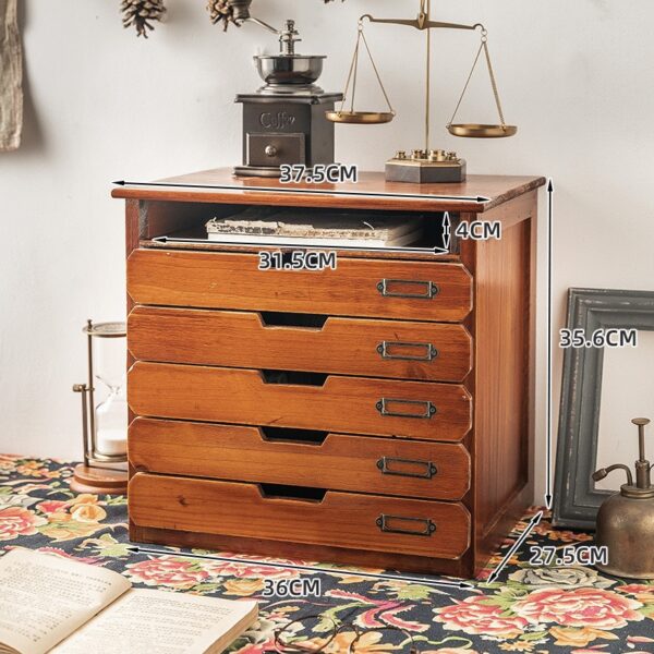 Manual Vintage Wooden Multi Drawer File Cabinets - Image 5