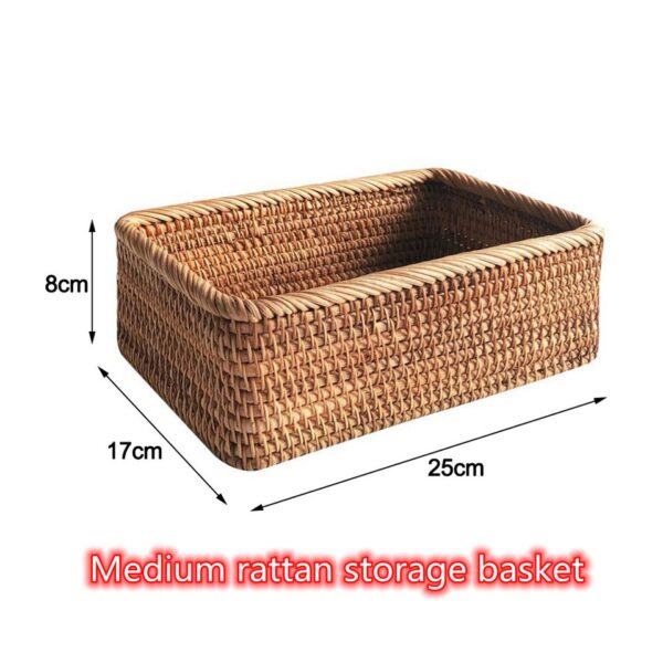 Hand-woven Rattan Wicker Basket Fruit Tea Snack Bread  Cosmetic Rectangular Storage Box Household Kitchen Supplies - Image 5