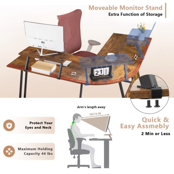 Home Office Writing Desk Modern L-Shape Computer Desk, - Image 2