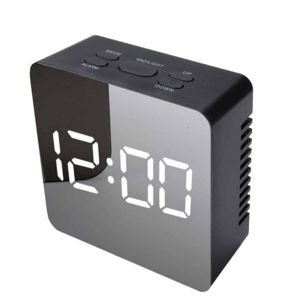 Hot! LED Mirror Table Clock Square Digital Alarm Snooze Display Time Night Light