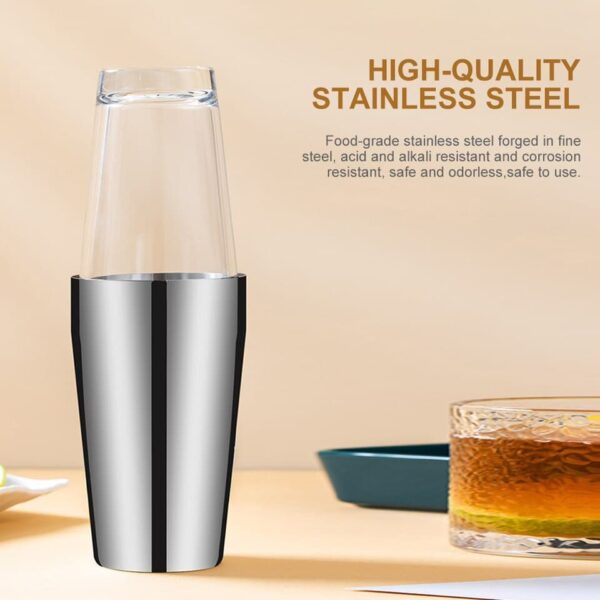 New 700ML Stainless Steel Boston Cocktail Shaker With 400ML Glass Cup - Image 6