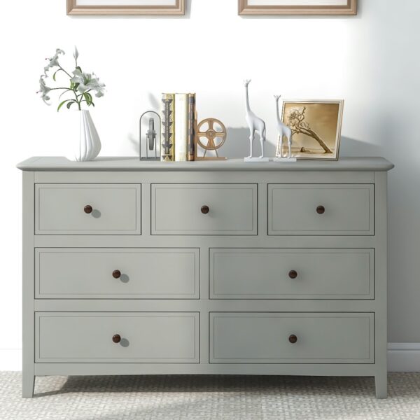 7 Drawers Solid Wood Dresser,Gray