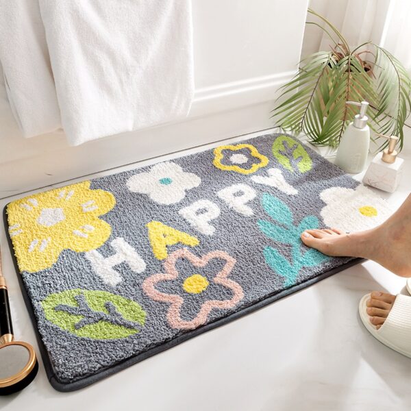 Green Leaves Flocking Bath Mat Non-slip Absorbent Microfiber - Image 12