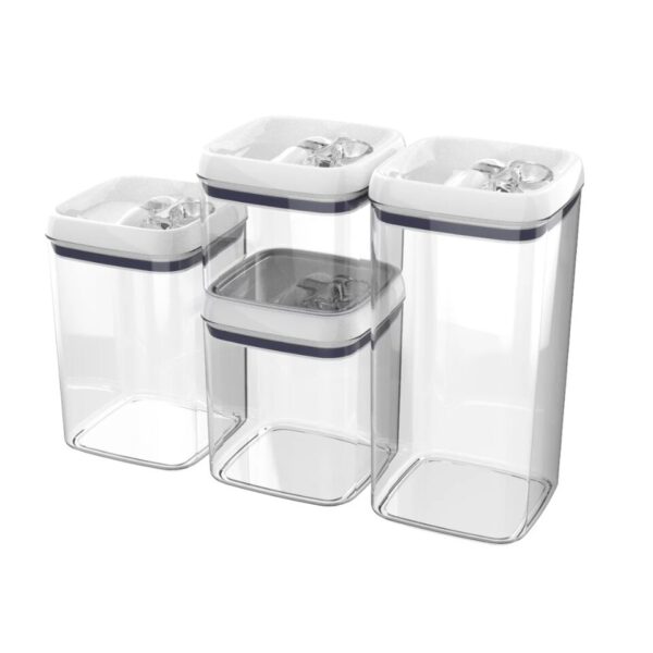 Kitchen Organizer Canister Pack Of 4, Flip-Tite Square Food Storage Set