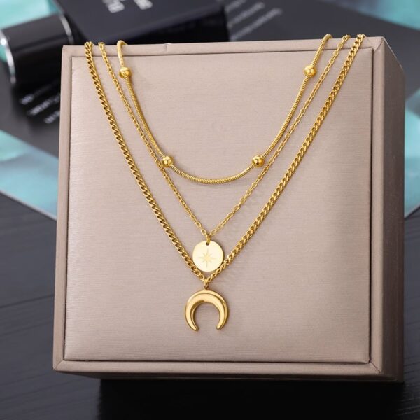 Retro Double Layer Hollow Thick Clavicle Chain Stainless Steel Necklace For Women - Image 17