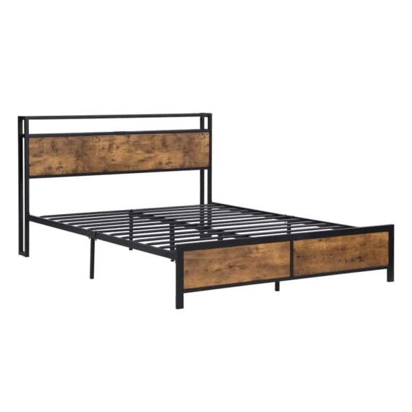 Industrial Full Bed Frame with LED Lights and 2 USB Ports, Bed Frame Full Size - Image 4