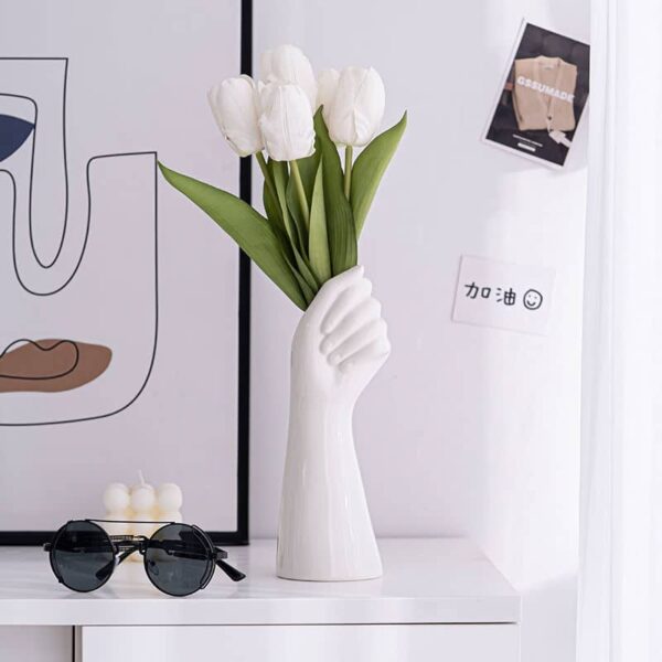 Modern Art Vases White Ceramic Hand Vase For Hydroponic Flower Arrangement Desktop - Image 4