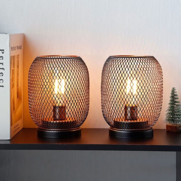 2Pcs Metal Cage Table Lamp Round Shaped LED Lantern Battery Powered - Image 9