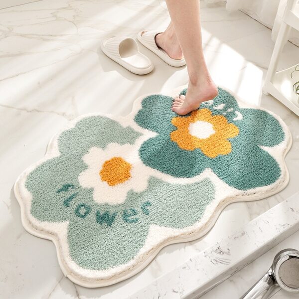 Green Leaves Flocking Bath Mat Non-slip Absorbent Microfiber - Image 11