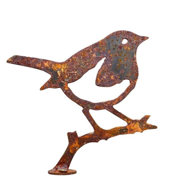 Exterior Rustic Rusty-metal Robin-bird Branch Garden Fence Topper - Image 2