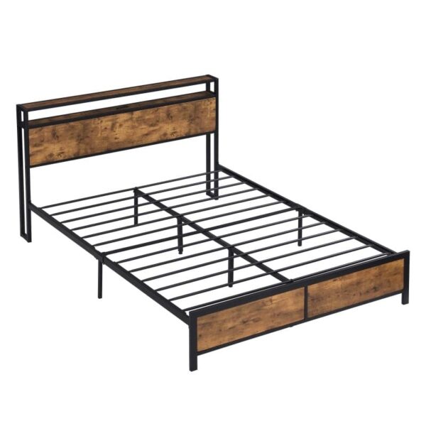 Industrial Full Bed Frame with LED Lights and 2 USB Ports, Bed Frame Full Size - Image 3