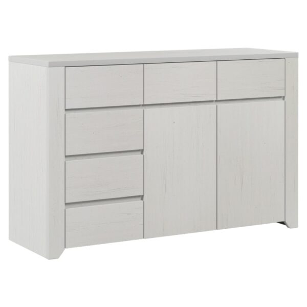 Off White Simple Style Manufacture Wood Dresser with Gray Wood Grain Sticker Surfaces Six Drawers and Two Level Cabinet - Image 5