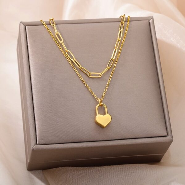 Retro Double Layer Hollow Thick Clavicle Chain Stainless Steel Necklace For Women - Image 19